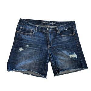 American Eagle Outfitters Blue Jean Shorts with Distressed Details